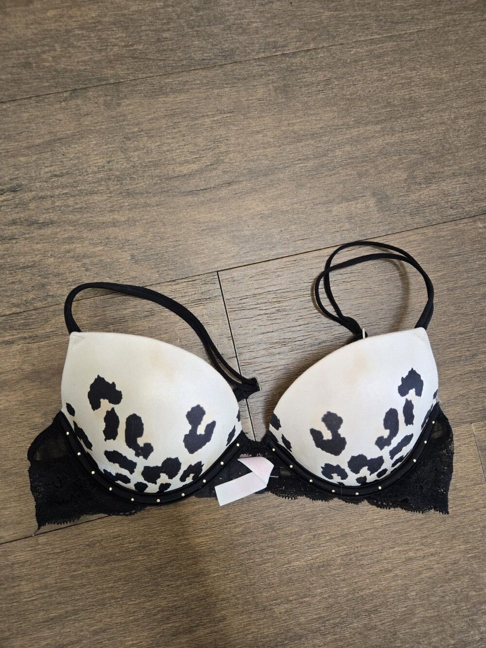 Victoria's Secret plunge 34B Leopard padded bra EUC Pink
